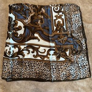 Ellen Tracy 100% Silk  Blue and Brown Ornate Scarf